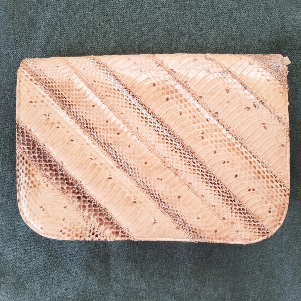 Beige snakeskin clutch bag
